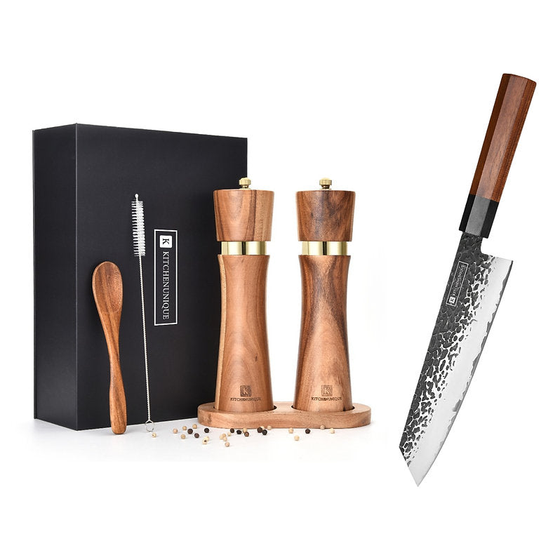 Sparset 6-Teilig - Kiritsuke Chefmesser + Premium Gewürzmühlenset