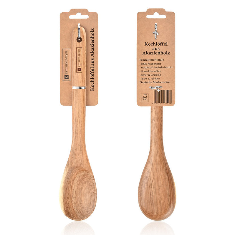 KITCHENUNIQUE® Spaghettilöffel 30cm aus 100% Akazienholz, Nudellöffel, geölt.