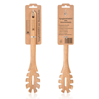 KITCHENUNIQUE® Spaghettilöffel 30cm aus 100% Akazienholz, Nudellöffel, geölt.