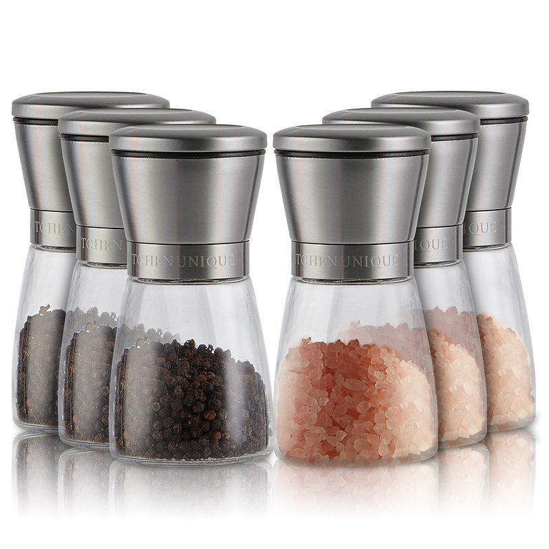 KITCHENUNIQUE® Salz und Pfeffermühlen aus Glas Gewürzmühle 6er Pack