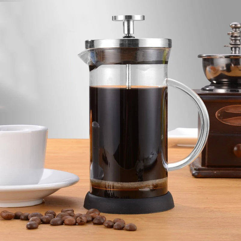 French Press für aromatischen Kaffee – 4 Größen (350ml–1000ml), Holz- & Chromedition