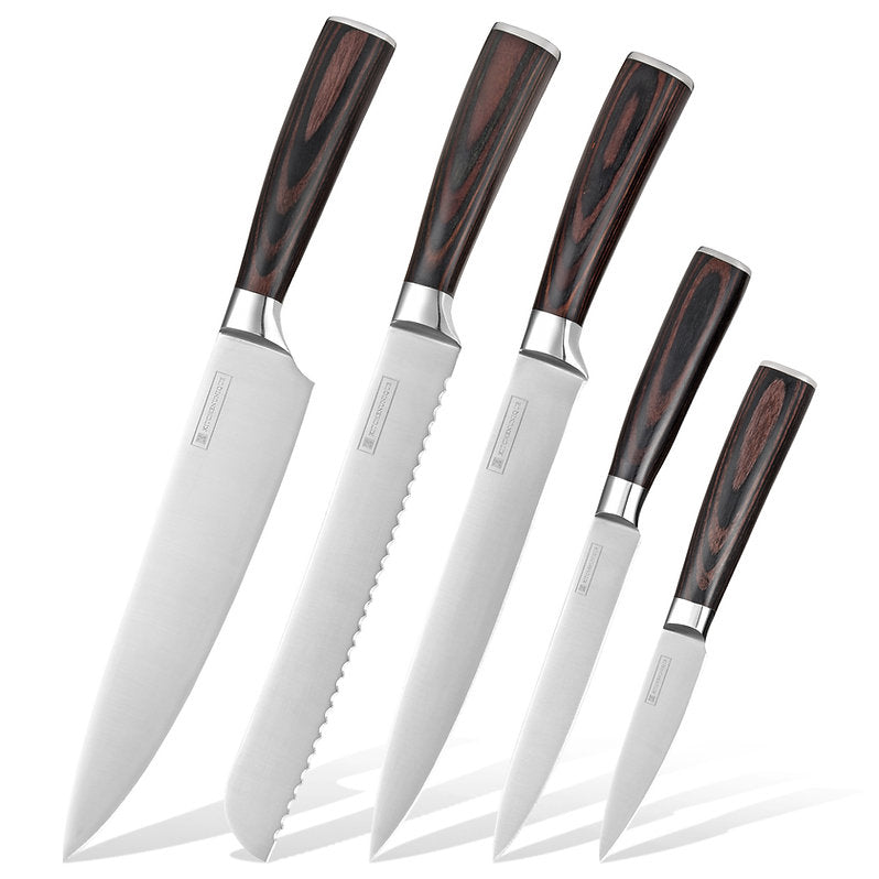 KITCHENUNIQUE® Messerblock Set 6-Teilig Pakka/Akazienholz Messerset Chefmesser