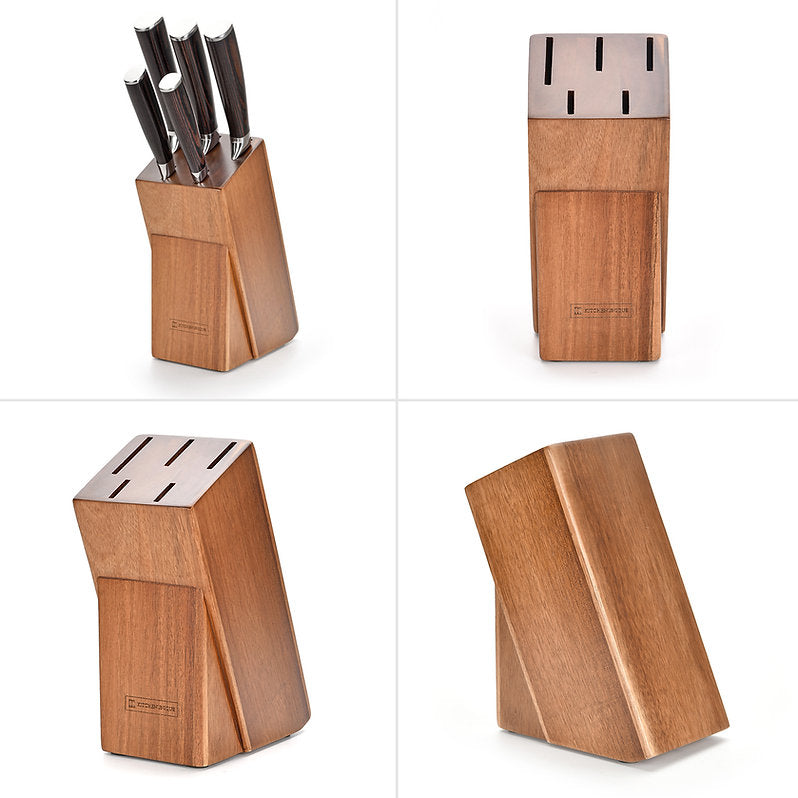 KITCHENUNIQUE® Messerblock Set 6-Teilig Pakka/Akazienholz Messerset Chefmesser